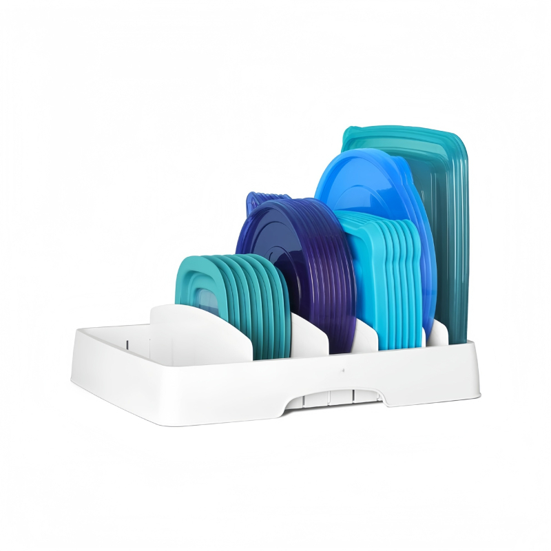 Kuchynský organizér zo dreva/bambusu na taniere a príbory s priehradkami a viečkom