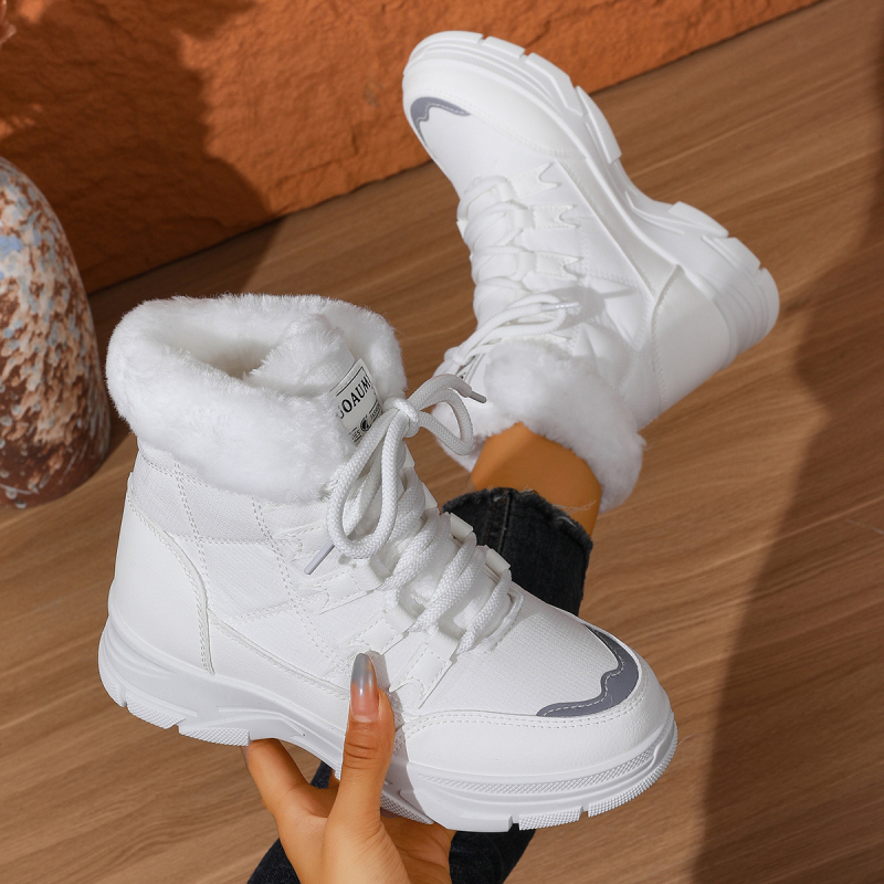 Moteriški žieminiai batai su PU viršutine dalimi, veliūrinė įdėklas, dirbtinis kailis, aukštas šarvas 13 cm, priekinis raištelėjimas