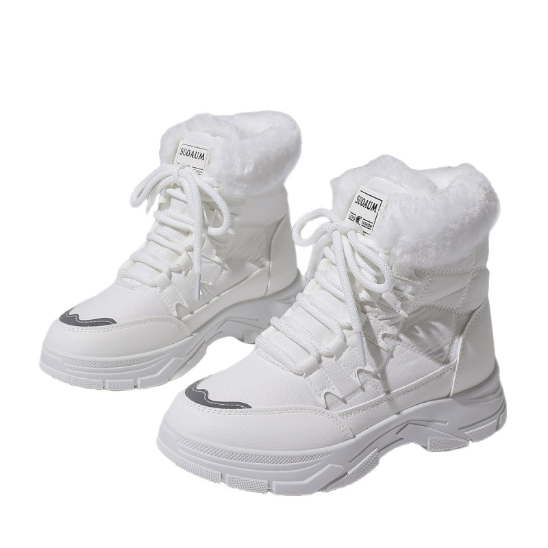 Moteriški žieminiai batai su PU viršutine dalimi, veliūrinė įdėklas, dirbtinis kailis, aukštas šarvas 13 cm, priekinis raištelėjimas