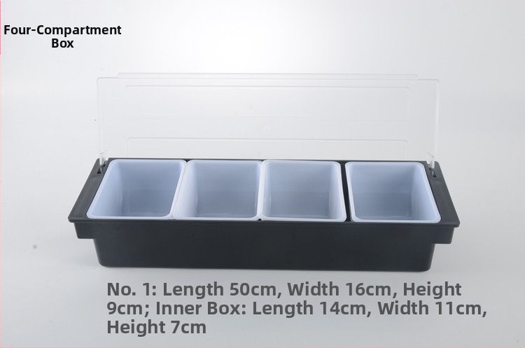 Barová krabička na koreniny s viečkom – viacoddielová krabička na ovocie a koreniny pre čajovny s mliekom (3–6 oddielov), materiál PC