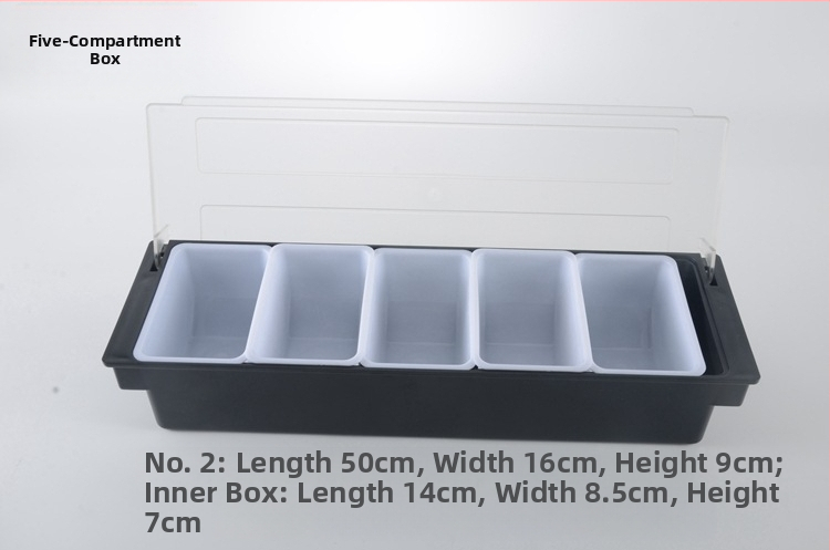 Barová krabička na koreniny s viečkom – viacoddielová krabička na ovocie a koreniny pre čajovny s mliekom (3–6 oddielov), materiál PC