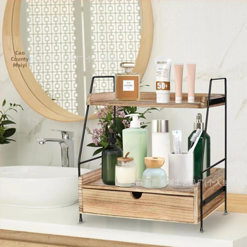 Drveni dvodijelni stolni organizator s ladicom za kupaonicu i kozmetiku