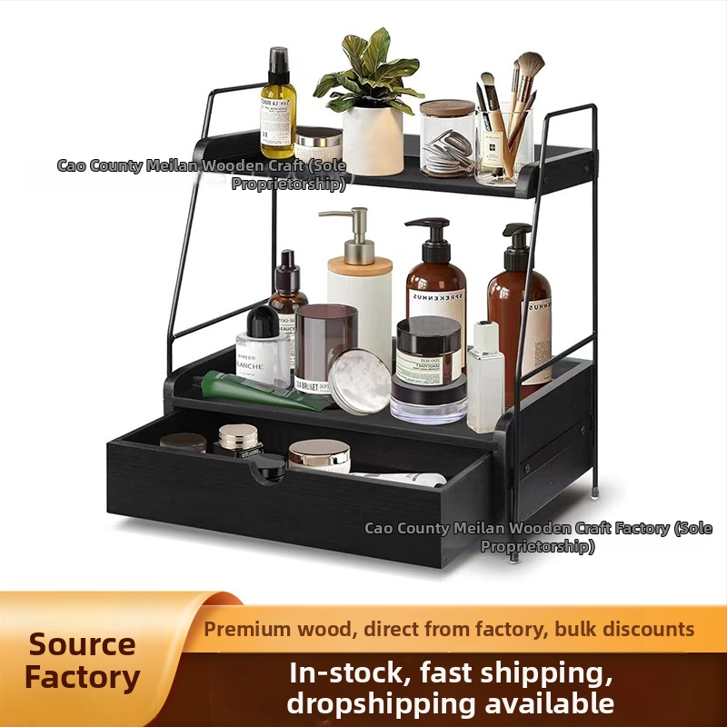 Drveni dvodijelni stolni organizator s ladicom za kupaonicu i kozmetiku