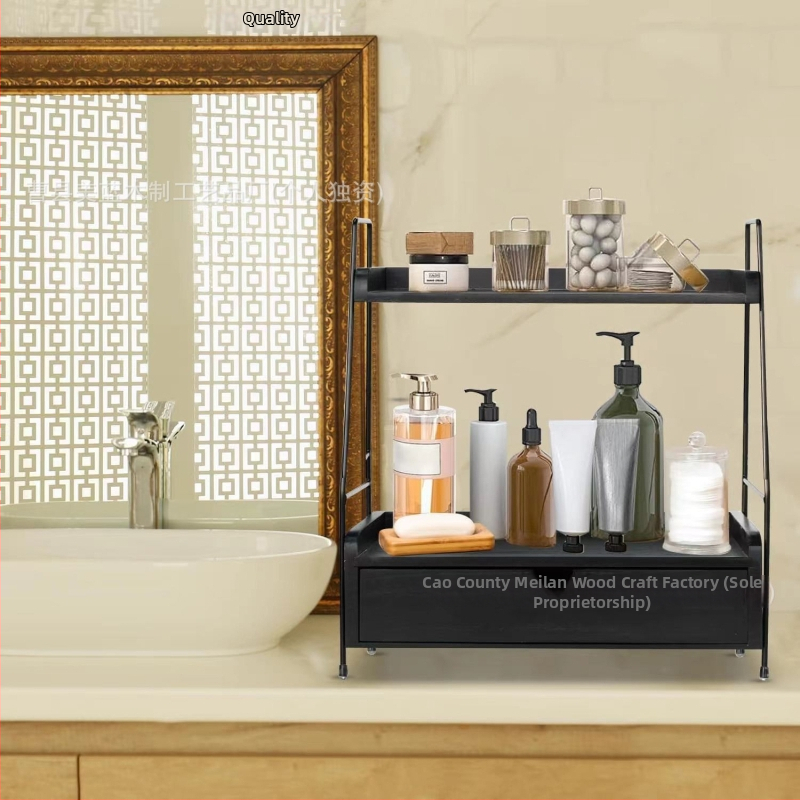 Drveni dvodijelni stolni organizator s ladicom za kupaonicu i kozmetiku