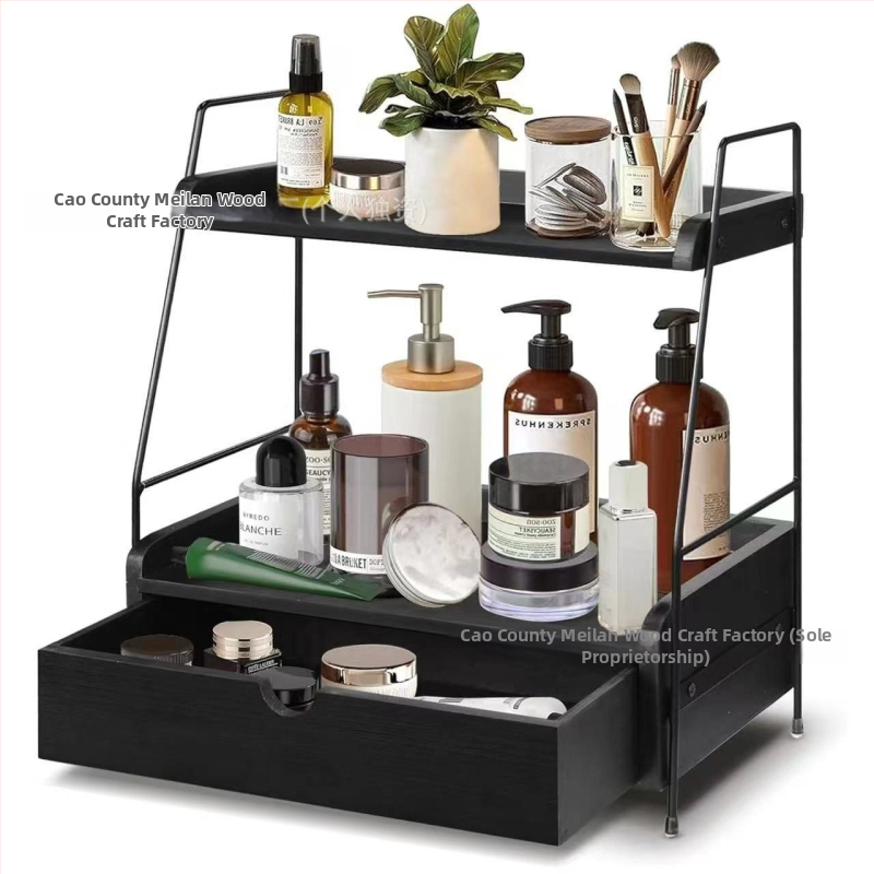 Drveni dvodijelni stolni organizator s ladicom za kupaonicu i kozmetiku