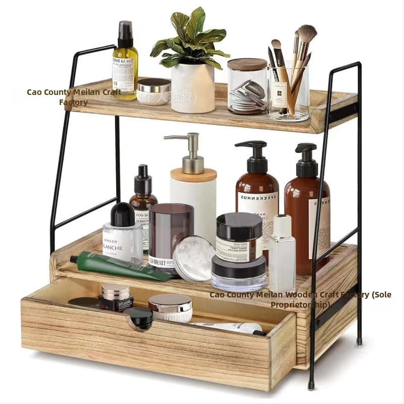 Drveni dvodijelni stolni organizator s ladicom za kupaonicu i kozmetiku