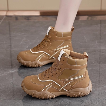 Moteriški batai su stora platforma retro Martin stiliui – PU viršus, vidutinio blauzdos ilgio, apvalus pirštas, priekinis raištis, 3 cm aukštyn pakėlimas