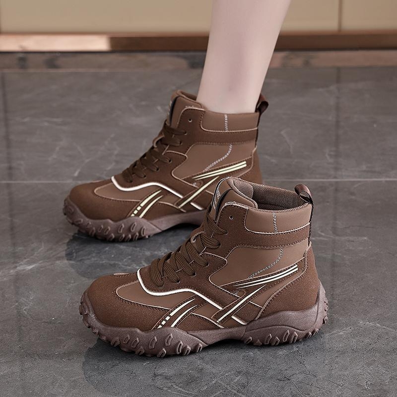 Moteriški batai su stora platforma retro Martin stiliui – PU viršus, vidutinio blauzdos ilgio, apvalus pirštas, priekinis raištis, 3 cm aukštyn pakėlimas