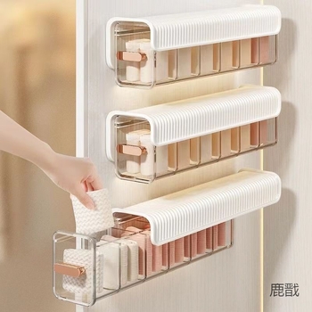 Nástenná priehľadná skrinka na skladovanie so zásuvkou, držiakom káblov a organizérom na ponožky, z plastu