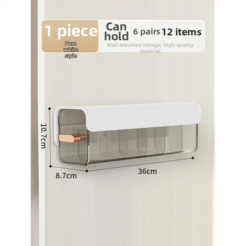Nástenná priehľadná skrinka na skladovanie so zásuvkou, držiakom káblov a organizérom na ponožky, z plastu