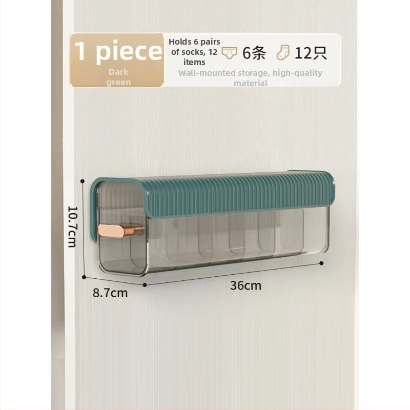 Nástenná priehľadná skrinka na skladovanie so zásuvkou, držiakom káblov a organizérom na ponožky, z plastu