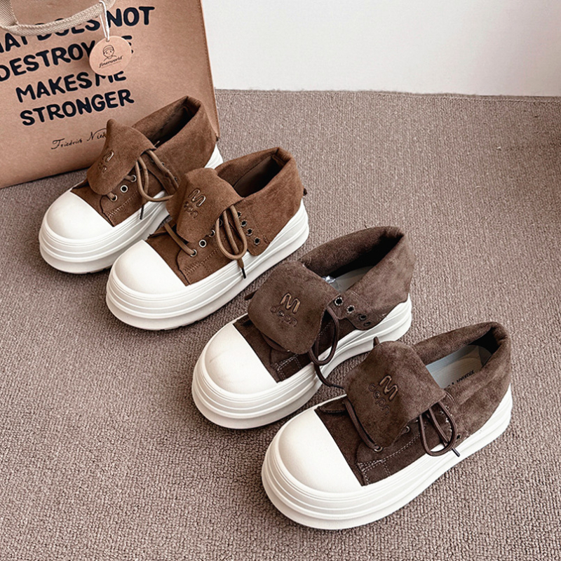 Ženske platform loaferice od semiša, okrugla nosnica, s vezanjem, casual stil, srednja visina potpetice 3–5 cm