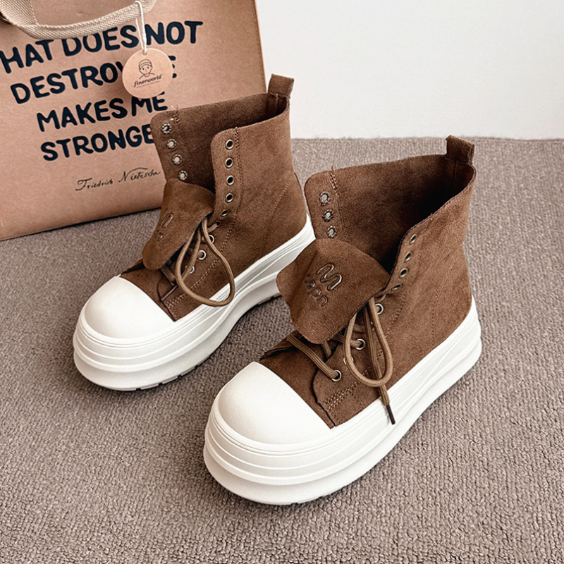 Ženske platform loaferice od semiša, okrugla nosnica, s vezanjem, casual stil, srednja visina potpetice 3–5 cm