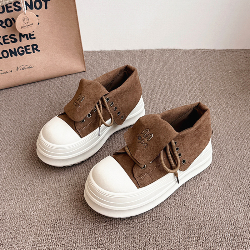 Ženske platform loaferice od semiša, okrugla nosnica, s vezanjem, casual stil, srednja visina potpetice 3–5 cm