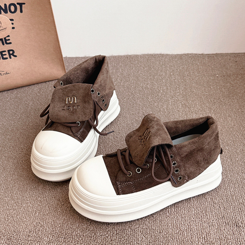 Ženske platform loaferice od semiša, okrugla nosnica, s vezanjem, casual stil, srednja visina potpetice 3–5 cm