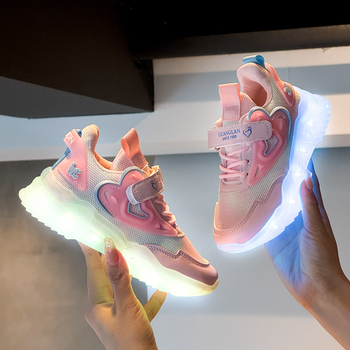 LED svjetleće tenisice s USB punjenjem, unisex za djecu i tinejdžere, gornji dio PU+mreža