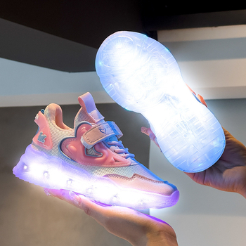 LED svjetleće tenisice s USB punjenjem, unisex za djecu i tinejdžere, gornji dio PU+mreža