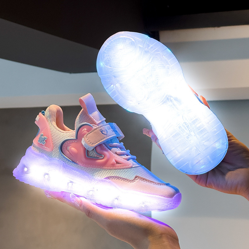 LED svjetleće tenisice s USB punjenjem, unisex za djecu i tinejdžere, gornji dio PU+mreža