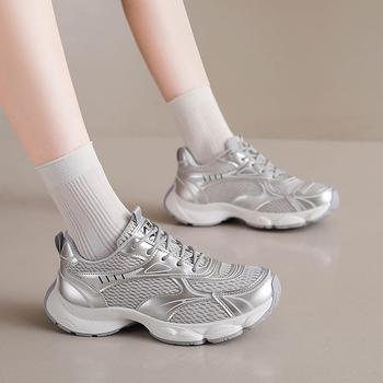 Ženske tenisice s debelim potplatom, mrežasti prozračni gornji dio, prednje vezanje, PU gornji dio, gumena potplat