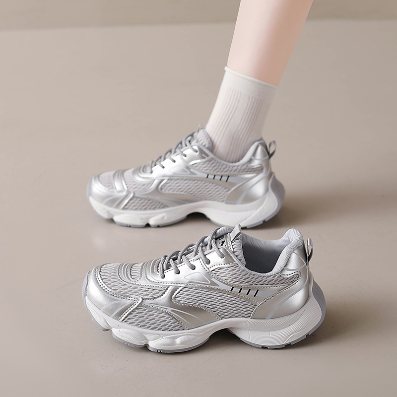 Ženske tenisice s debelim potplatom, mrežasti prozračni gornji dio, prednje vezanje, PU gornji dio, gumena potplat