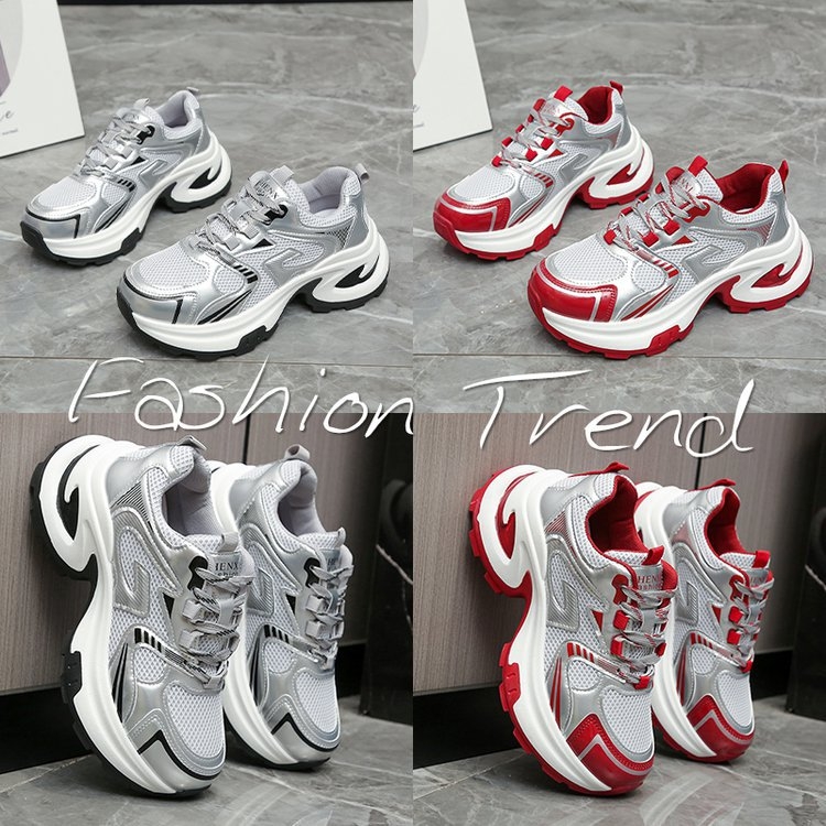 Női mindennapi cipő dad shoes stílusban, hálós felsőrész, kerek orr, fűzőzár, platformtalp, magasság-növelő