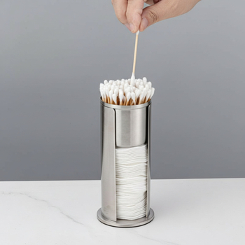 Kutija od nehrđajućeg čelika za pamuk štapiće s uklonjivom ladicom i akrilnim poklopcem