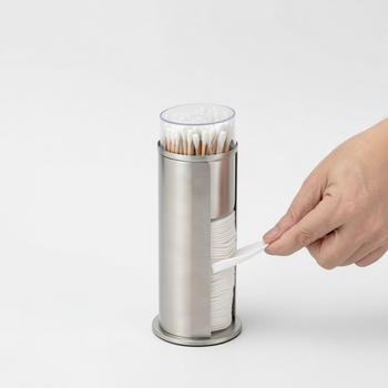 Kutija od nehrđajućeg čelika za pamuk štapiće s uklonjivom ladicom i akrilnim poklopcem