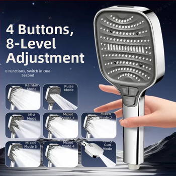 Sada sprchovej hlavy – Sprej, Masáž a Dážď; Materiál ABS; Štvorec tvar; Samoinštalácia