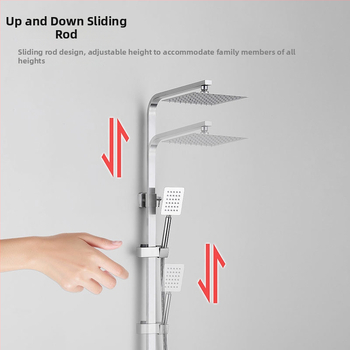 Nerezová oceľová sprchová súprava s nástenným montážou, dažďová hlavica a ručný sprchový, štvorcový tvar