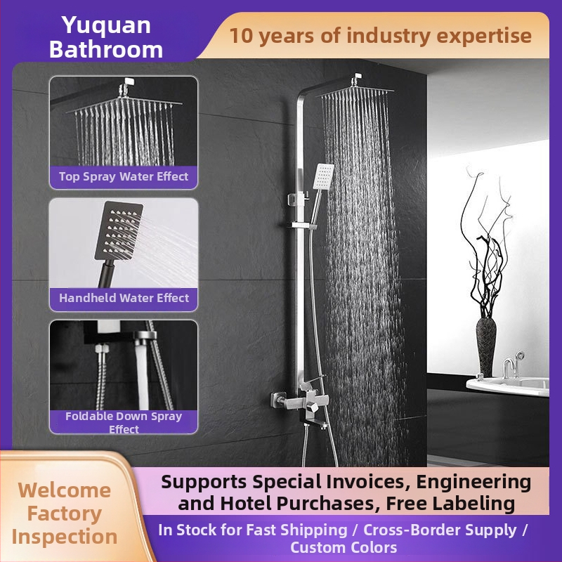 Nerezová oceľová sprchová súprava s nástenným montážou, dažďová hlavica a ručný sprchový, štvorcový tvar