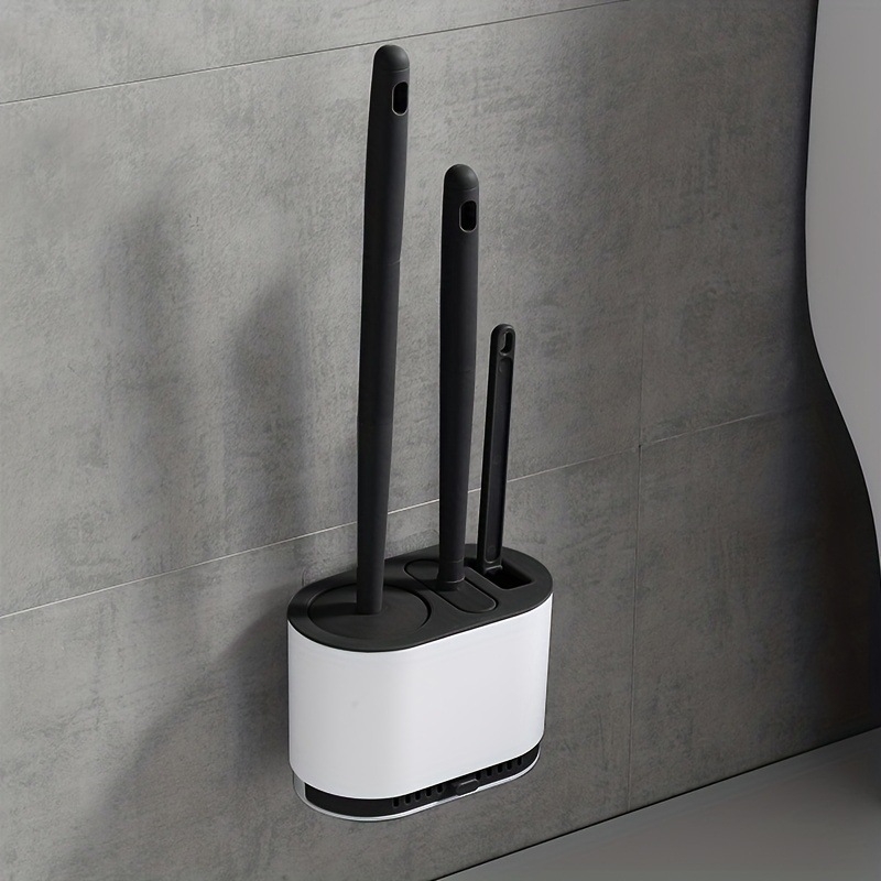 Trojdielna sada toaletnej kefy, nástenné uchytenie bez vŕtania, plast, hmotnosť 610 g, balené v krabici