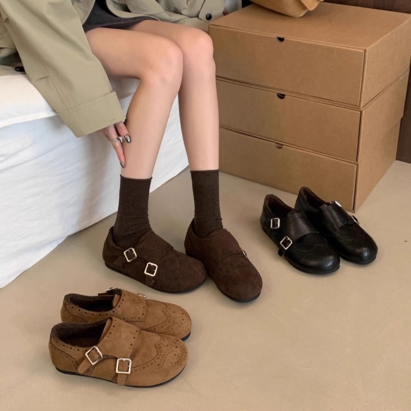 Pantofi loafer retro pentru femei, cu căptușeală caldă, partea superioară PU, talpă din cauciuc, slip-on