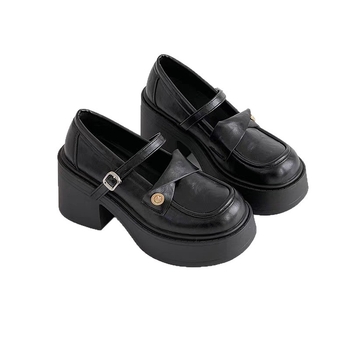 Női Mary Jane cipő, kerek orr, PU felsőrész, gumitalp, chunky 6-8 cm magas sarka, egypántos csat, ősz