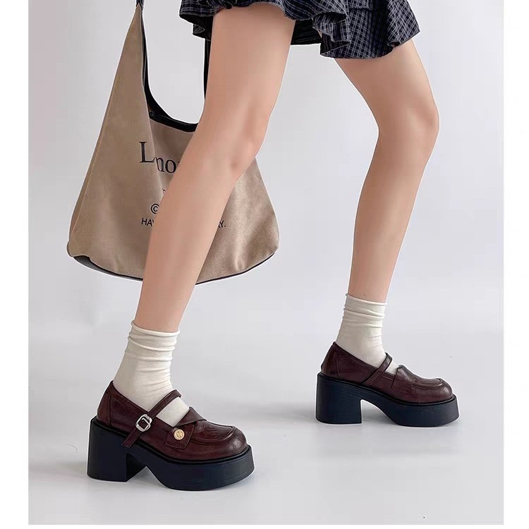 Női Mary Jane cipő, kerek orr, PU felsőrész, gumitalp, chunky 6-8 cm magas sarka, egypántos csat, ősz