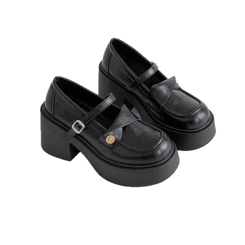 Női Mary Jane cipő, kerek orr, PU felsőrész, gumitalp, chunky 6-8 cm magas sarka, egypántos csat, ősz
