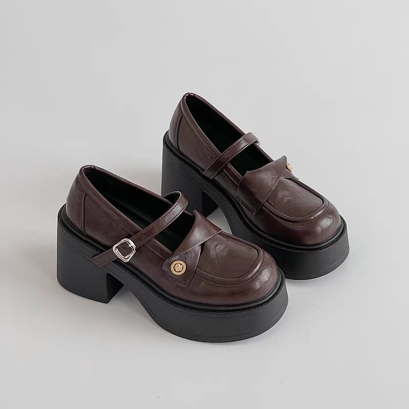 Női Mary Jane cipő, kerek orr, PU felsőrész, gumitalp, chunky 6-8 cm magas sarka, egypántos csat, ősz
