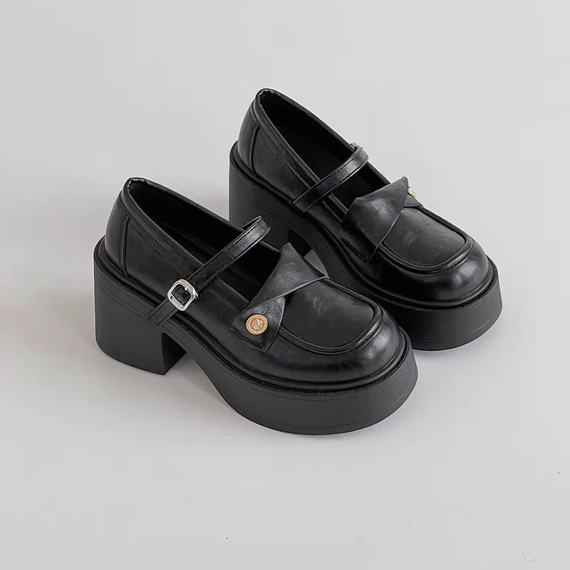 Női Mary Jane cipő, kerek orr, PU felsőrész, gumitalp, chunky 6-8 cm magas sarka, egypántos csat, ősz