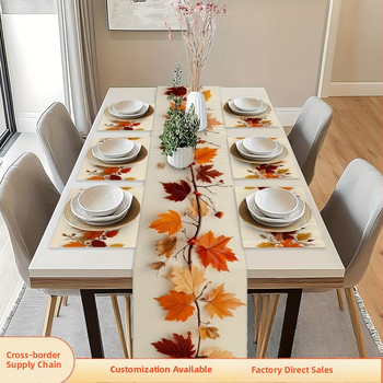 Vlajka na stôl – jesenné javorové listy a kvety, polyesterová tkanina, bez stožára, export cezhranične výlučne, druh vlajky: Iné