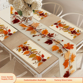 Vlajka na stôl – jesenné javorové listy a kvety, polyesterová tkanina, bez stožára, export cezhranične výlučne, druh vlajky: Iné