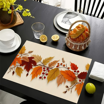 Vlajka na stôl – jesenné javorové listy a kvety, polyesterová tkanina, bez stožára, export cezhranične výlučne, druh vlajky: Iné