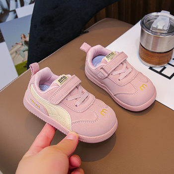 Školske tenisice za djecu, prozračan sintetički kožni gornji dio, gumeni potplat, Velcro zatvarač, color-block uzorak, jesen 2025 (uzrast 4–6 godina, unisex)