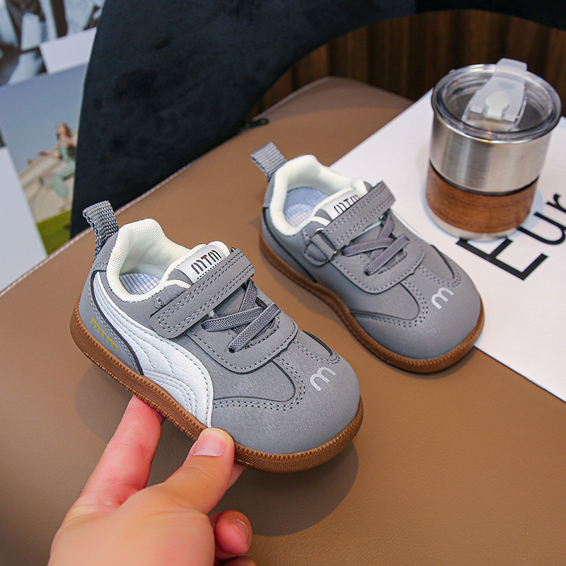 Školske tenisice za djecu, prozračan sintetički kožni gornji dio, gumeni potplat, Velcro zatvarač, color-block uzorak, jesen 2025 (uzrast 4–6 godina, unisex)