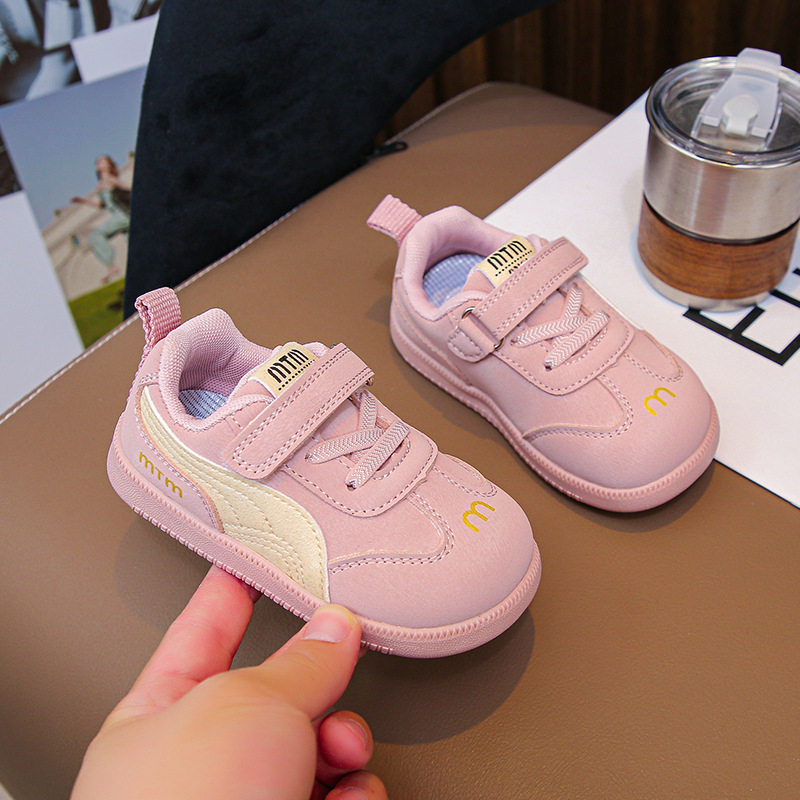 Školske tenisice za djecu, prozračan sintetički kožni gornji dio, gumeni potplat, Velcro zatvarač, color-block uzorak, jesen 2025 (uzrast 4–6 godina, unisex)