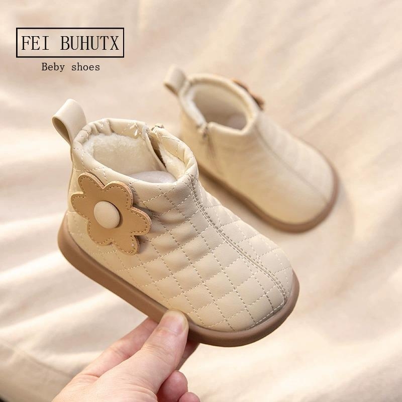 Väikelaste tüdrukute nahast saapad - talve soojus, printsessi stiil, PU ülemine, külje tõmblukk