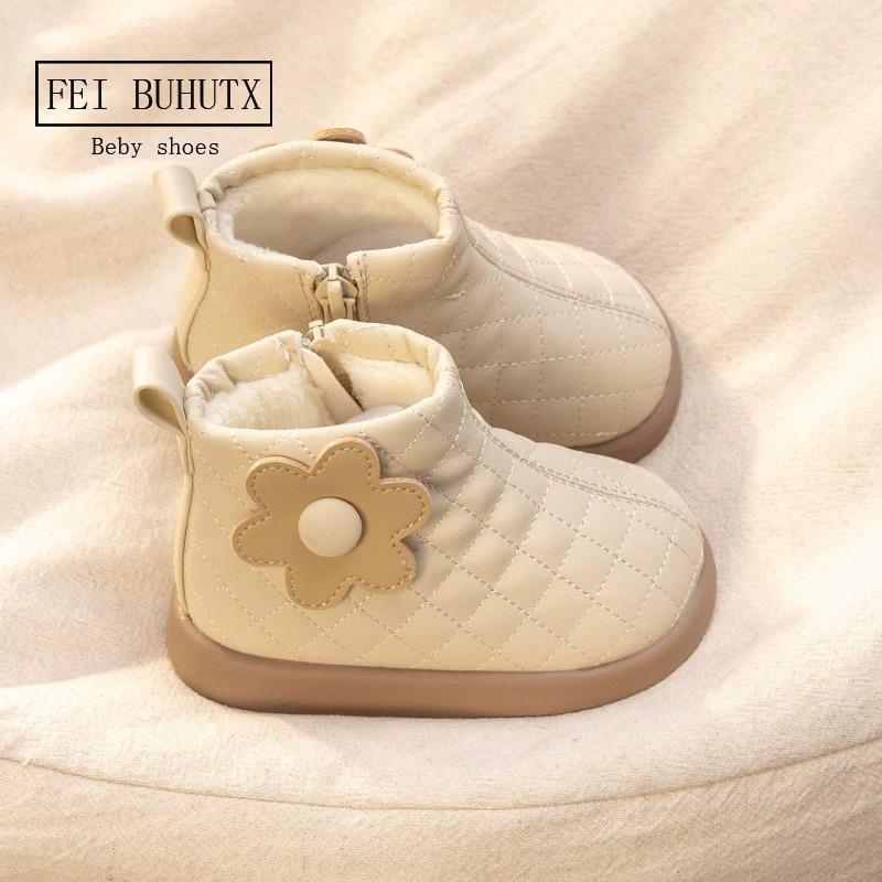 Väikelaste tüdrukute nahast saapad - talve soojus, printsessi stiil, PU ülemine, külje tõmblukk