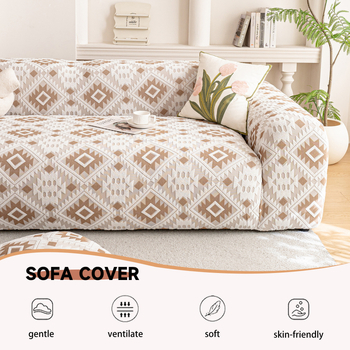 Kanapéhuzat – bohém stílus, geometriai minta, pamut-flisz anyagból, teljes fedés zipzár nélkül, szekcionált kanapéra