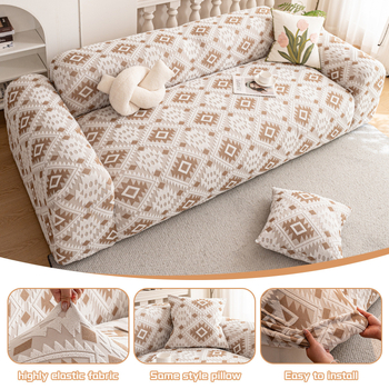 Kanapéhuzat – bohém stílus, geometriai minta, pamut-flisz anyagból, teljes fedés zipzár nélkül, szekcionált kanapéra