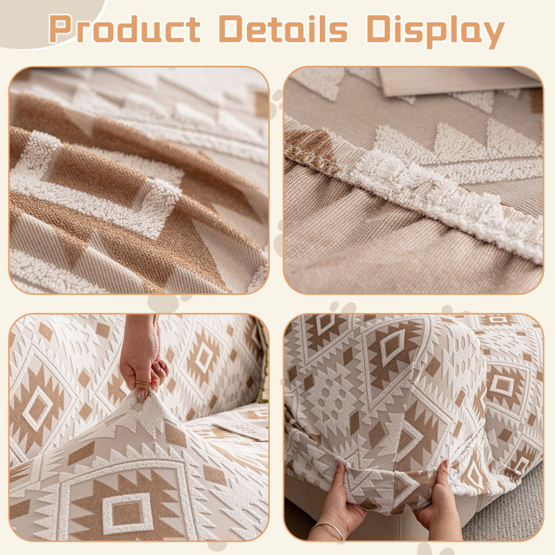 Kanapéhuzat – bohém stílus, geometriai minta, pamut-flisz anyagból, teljes fedés zipzár nélkül, szekcionált kanapéra