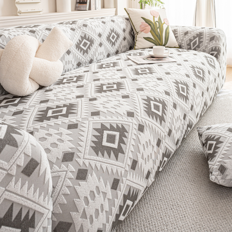 Kanapéhuzat – bohém stílus, geometriai minta, pamut-flisz anyagból, teljes fedés zipzár nélkül, szekcionált kanapéra