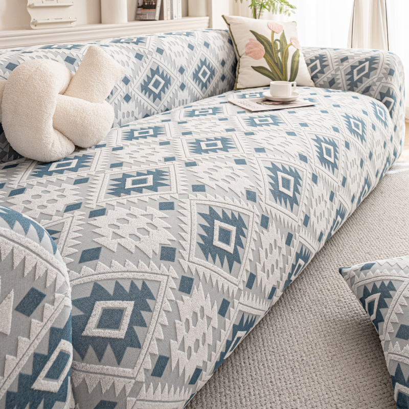 Kanapéhuzat – bohém stílus, geometriai minta, pamut-flisz anyagból, teljes fedés zipzár nélkül, szekcionált kanapéra